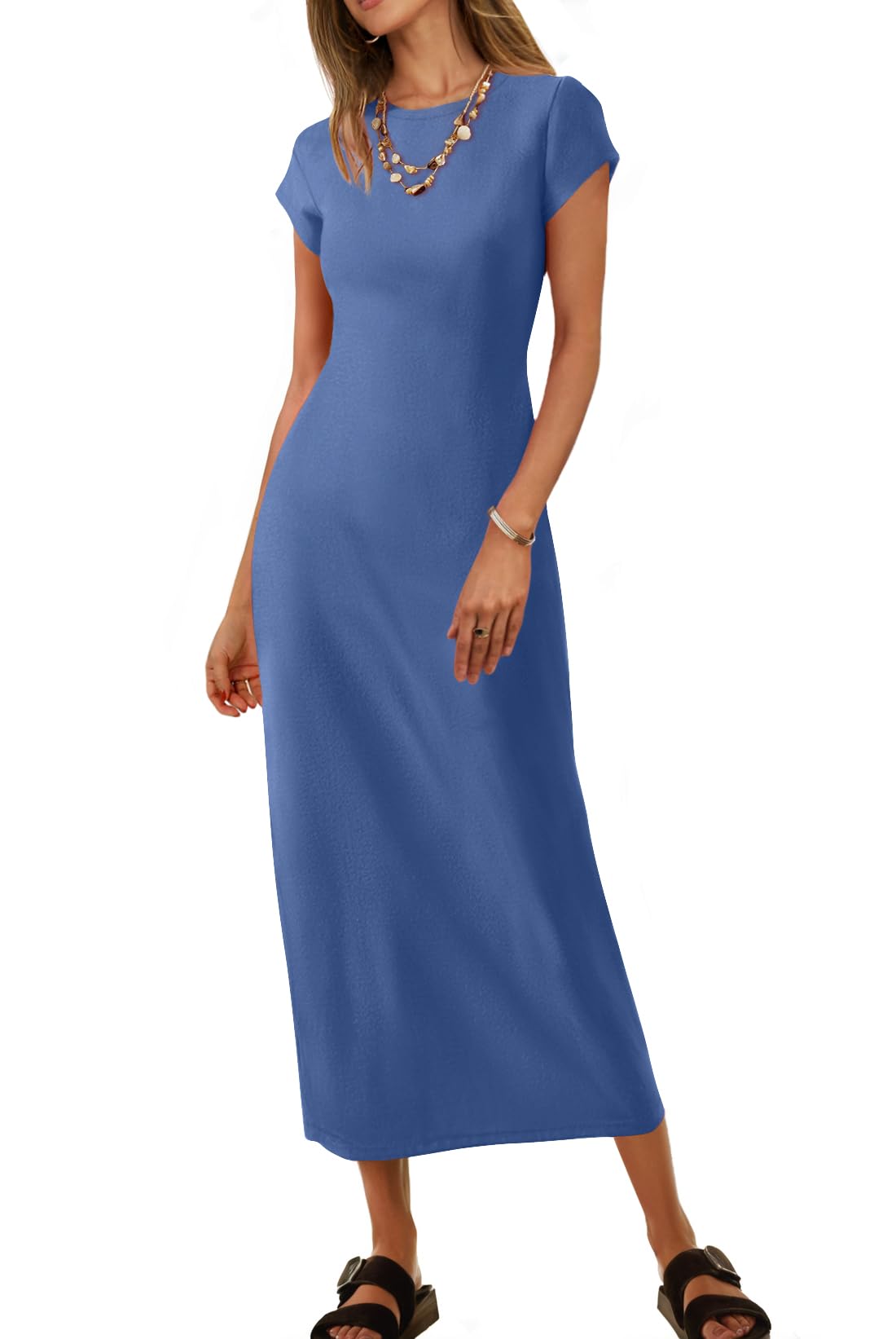 MEROKEETY Women's 2026 Summer Casual Tshirt Dress Short Sleeve Crew Neck Beach Long Maxi Dresses