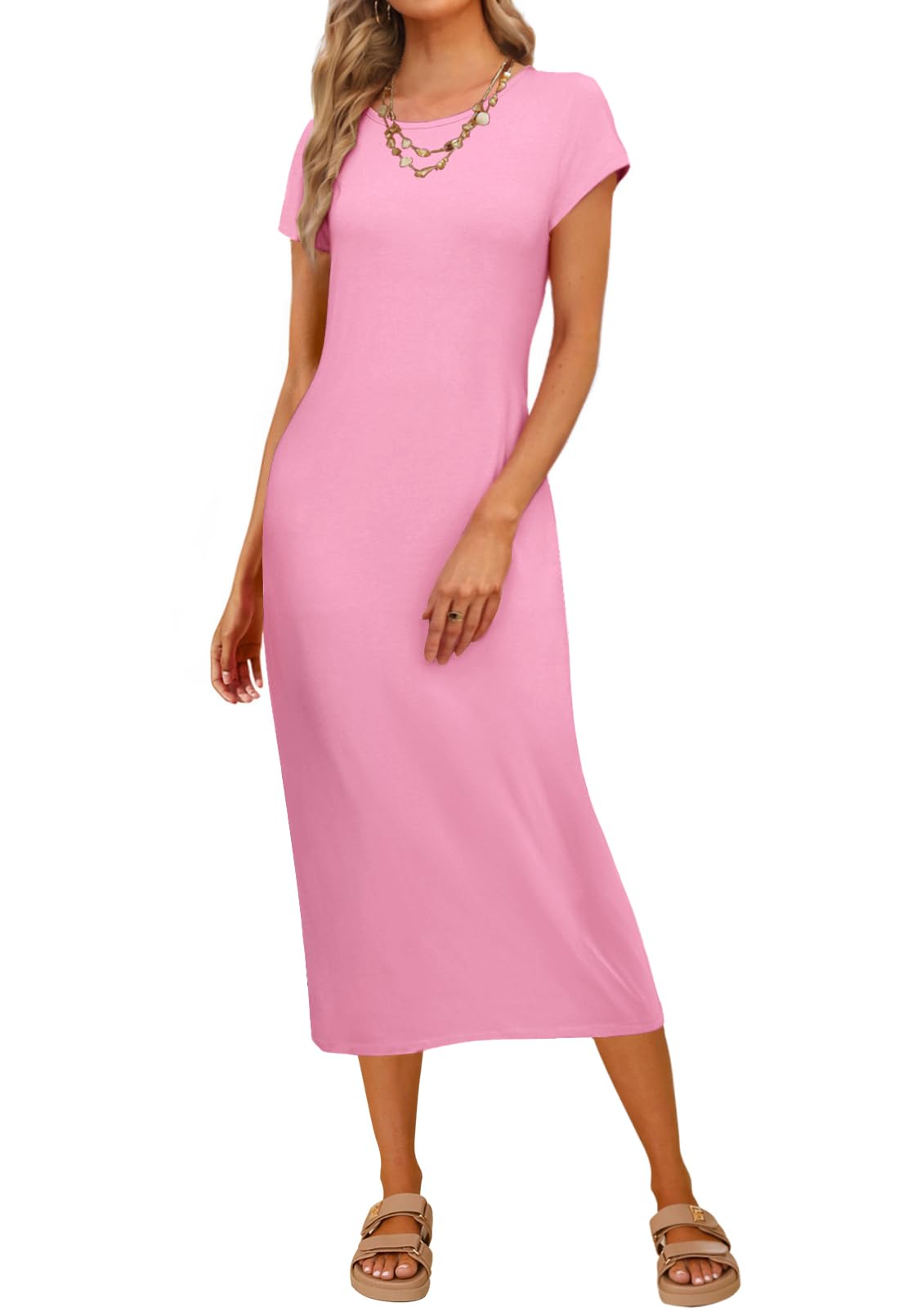 MEROKEETY Women's 2026 Summer Casual Tshirt Dress Short Sleeve Crew Neck Beach Long Maxi Dresses