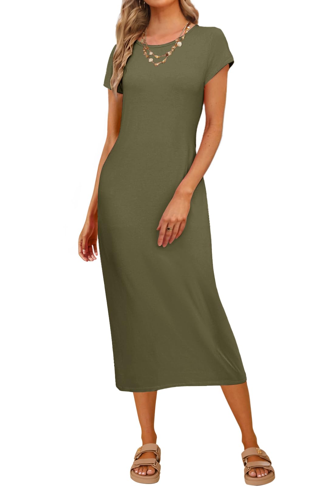 MEROKEETY Women's 2026 Summer Casual Tshirt Dress Short Sleeve Crew Neck Beach Long Maxi Dresses