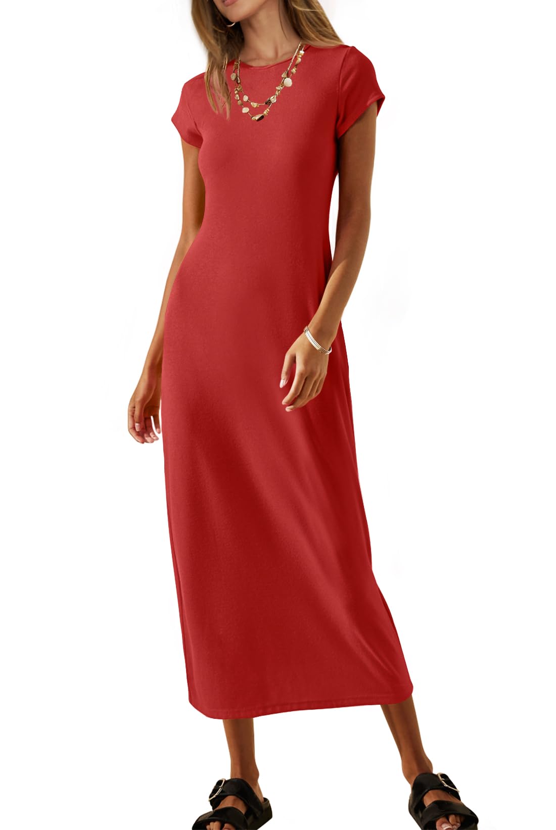 MEROKEETY Women's 2026 Summer Casual Tshirt Dress Short Sleeve Crew Neck Beach Long Maxi Dresses