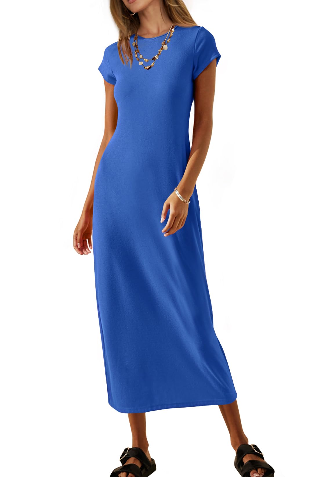 MEROKEETY Women's 2026 Summer Casual Tshirt Dress Short Sleeve Crew Neck Beach Long Maxi Dresses