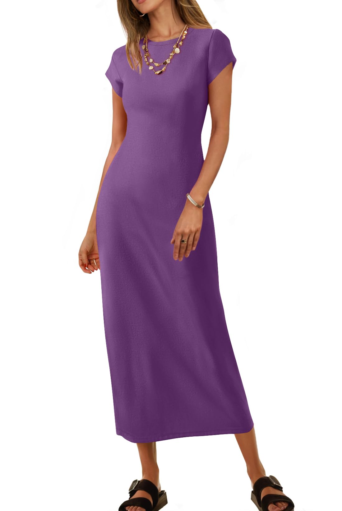 MEROKEETY Women's 2026 Summer Casual Tshirt Dress Short Sleeve Crew Neck Beach Long Maxi Dresses