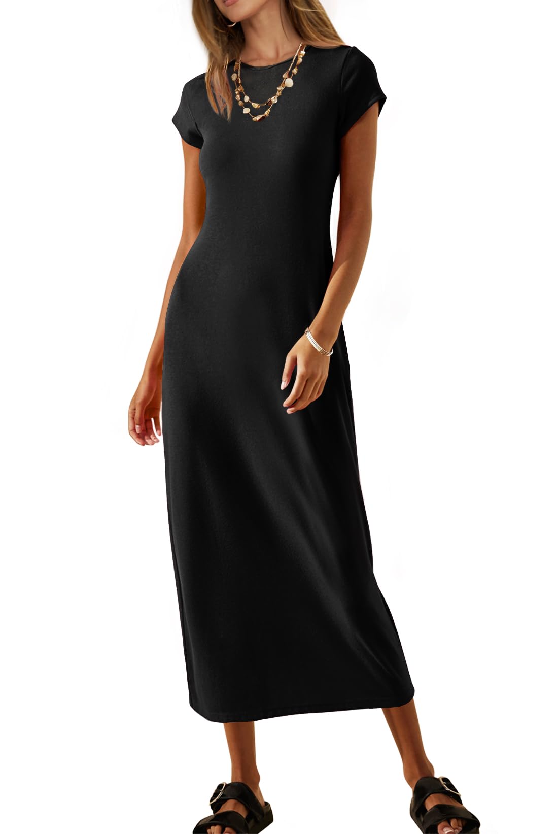 MEROKEETY Women's 2026 Summer Casual Tshirt Dress Short Sleeve Crew Neck Beach Long Maxi Dresses