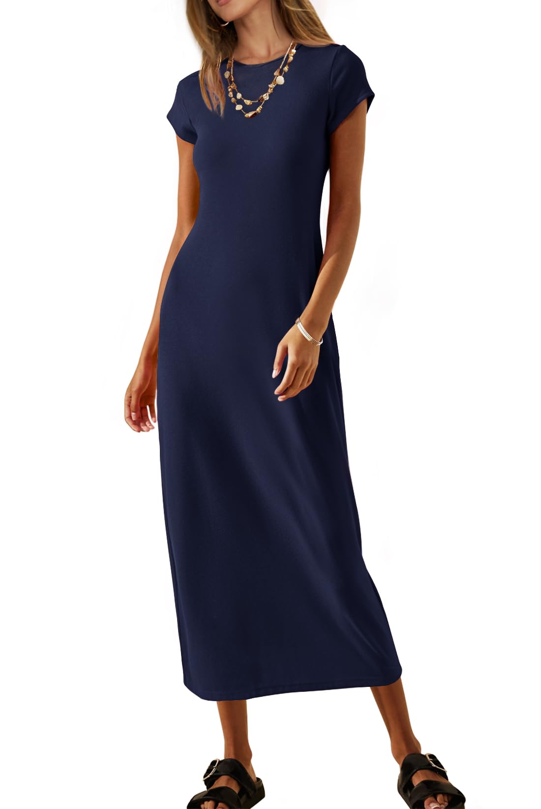 MEROKEETY Women's 2026 Summer Casual Tshirt Dress Short Sleeve Crew Neck Beach Long Maxi Dresses