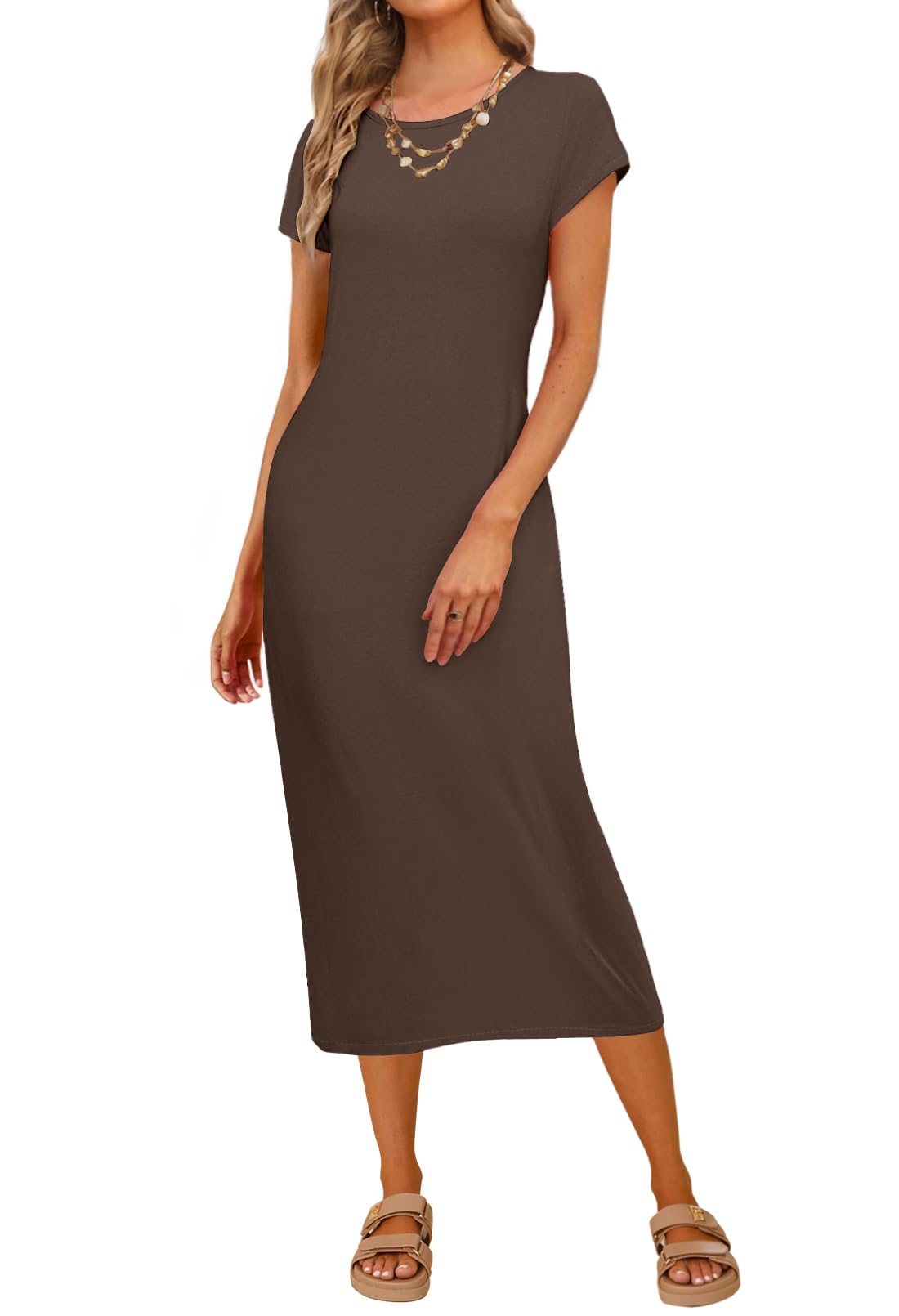 MEROKEETY Women's 2026 Summer Casual Tshirt Dress Short Sleeve Crew Neck Beach Long Maxi Dresses