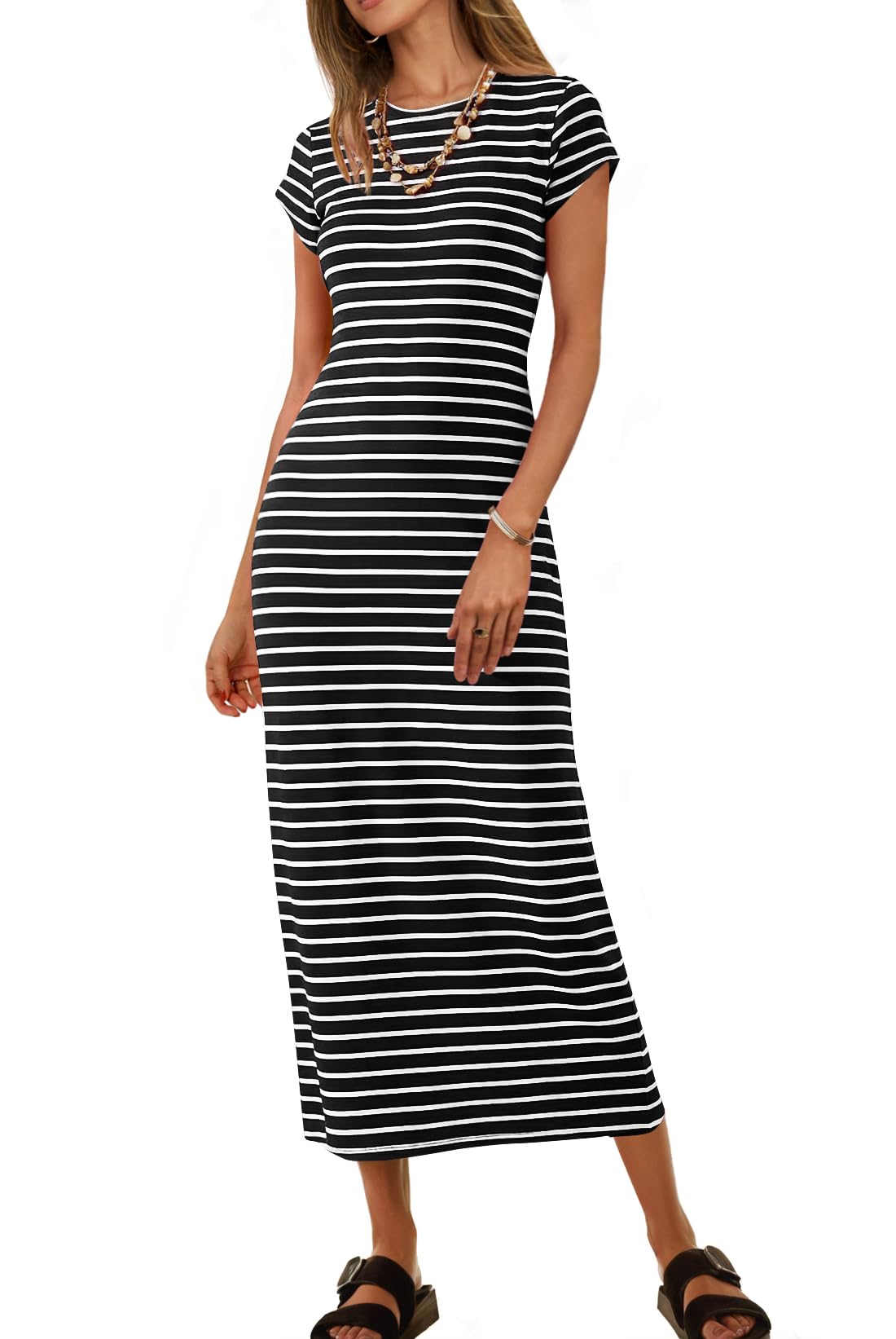 MEROKEETY Women's 2026 Summer Casual Tshirt Dress Short Sleeve Crew Neck Beach Long Maxi Dresses