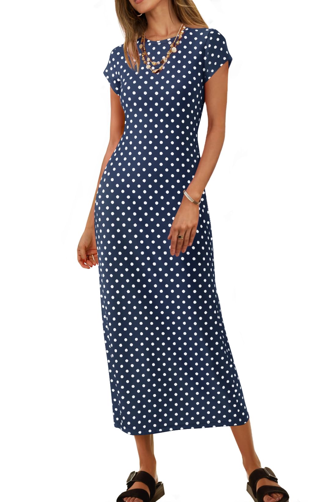 MEROKEETY Women's 2026 Summer Casual Tshirt Dress Short Sleeve Crew Neck Beach Long Maxi Dresses