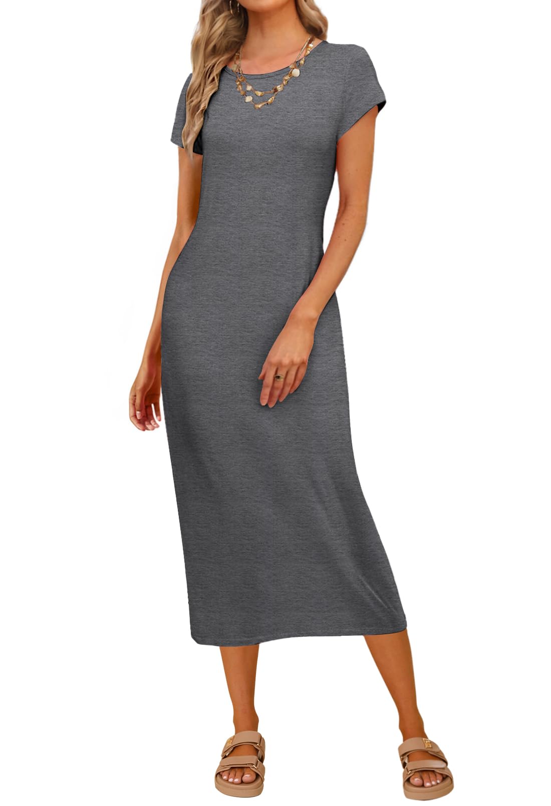 MEROKEETY Women's 2026 Summer Casual Tshirt Dress Short Sleeve Crew Neck Beach Long Maxi Dresses