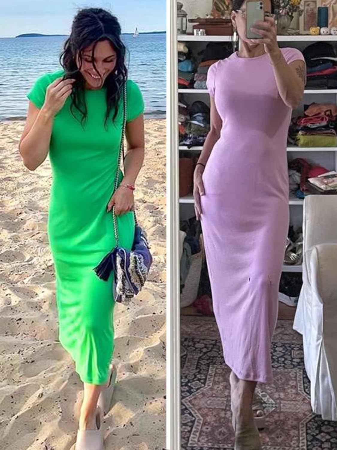 Wenrine Women's Short Sleeve T-Shirt Dress Summer Crew Neck Basic Solid Casual Long Midi Dresses